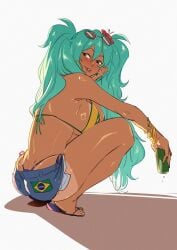 1girls ass big_ass big_breasts big_thighs bikini brazil brazilian brazilian_female brazilian_miku breasts cyan_eyes cyan_hair female female_only gigantic_thighs hatsune_miku huge_ass huge_thighs jewelry kukumomo latin_american_hatsune_miku_(meme) long_hair looking_at_viewer sandals shirt shorts solo tagme tan tan_body thick_hips thick_thighs thighs thong twintails vocaloid yellow_shirt