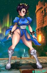 1girls big_breasts blush chun-li female filia_(skullgirls) fit_female no_nude safe skullgirls street_fighter vicdezart