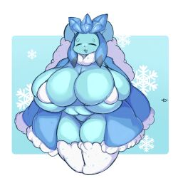 anthro anthro_only big_breasts blue_body blue_fur breasts fusion glaceon glaceopunny_(fusion) huge_breasts large_breasts lopunny pokemon pokemon_(species) shortstack small_but_busty