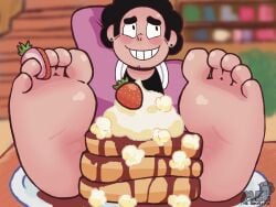 aged_up black_hair blush cartoon_network feet food foot_fetish looking_away male_feet male_foot_fetish male_only maple_syrup melthesnorlax plate popcorn solo solo_male steven_quartz_universe steven_universe strawberry strawberry_between_toes syrup together_breakfast whipped_cream