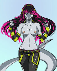 anthro black_hair breasts color digital_media_(artwork) female female_only fish lapfox_trax marine mayhem_(renard) nipples original_character pink_hair shark solo solo_female suguro tail topless