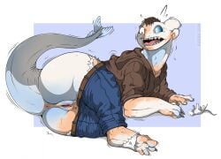 alternate_version_at_source anthro anus ass big_butt blue_eyes bottomwear bottomwear_down claws clothed clothing denim denim_bottomwear denim_clothing dragon dreamworks european_mythology female feral fin fury_(httyd) gender_transformation genitals hi_res hoodie how_to_train_your_dragon human human_to_feral jeans kaeku light_fury mammal mid_transformation mythological_creature mythological_scalie mythology nubless open_mouth pants pants_down partially_clothed penis_shrinking pussy scales scalie sharp-teeth solo species_transformation tail tail_fin thick_tail thick_thighs topwear transformation western_dragon white_body white_scales