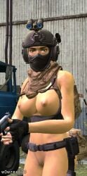 1girls 3d alyx_vance ash_walker breasts brown_eyes female female_only garry's_mod gun half-life half-life_2 half_life_2 human human_female human_only looking_at_viewer nipples no_panties no_pants oc open_clothing original_character pistol solo tactical tactical_gear tactical_gloves tan_skinned_female tank_top_down w0wzer609