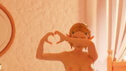 1girls 3d animated blonde_hair blue_eyes breasts heart_hands light-skinned_female light_skin looking_at_viewer medium_breasts pants pointy_ears princess_zelda shorter_than_10_seconds solo tagme tears_of_the_kingdom the_legend_of_zelda topless topless_female video zelda_(tears_of_the_kingdom)