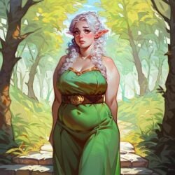 1girls ai_generated bbw chubby elf elf_ears female female_only forest outdoors stupidhornyai thick white_hair