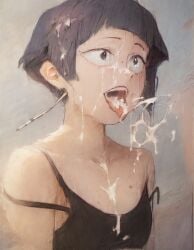 ai_generated black_hair boku_no_hero_academia cum cumshot cumshot_in_mouth kyoka_jiro my_hero_academia oil_painting tongue tongue_out