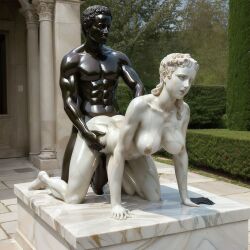 1female 1male ai_generated black_body breasts doggy_style male_penetrating_female no_humans non-human outdoors realistic sex sex_from_behind statue stone_body straight white_body