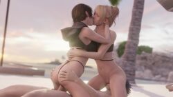 1boy 2girls 3d 3d_(artwork) 3d_animation animated beach bisexual bisexual_(female) blender_eevee brown_hair clothed_female clothed_female_nude_male clothed_sex cowgirl_position cunnilingus femdom ffm_threesome final_fantasy final_fantasy_xv iris_amicitia kissing lazyprocrastinator lesbian_kiss lunafreya_nox_fleuret malesub no_sound noctis_lucis_caelum outdoors public_nudity public_sex reverse_spitroast sex straight tagme teenage_girl teenager threesome video