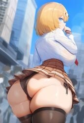 ai_generated ass big_ass big_breasts black_panties blonde_hair blue_eyes breasts hololive hololive_english hololive_myth huge_breasts large_ass large_breasts panties school_uniform side-tie_panties skindentation skirt sweat thick_thighs thighhighs upskirt virtual_youtuber vtuber watson_amelia