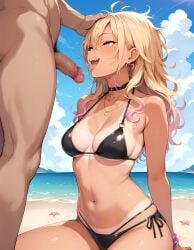 1girls ai_generated beach bikini female gyaru imminent_oral medium_breasts navel navel_piercing not_a_shark piercing smiling stable_diffusion tan_line tan_lines tanline tanlines tanned tanned_skin tongue_piercing