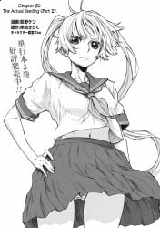 1girls angelica_diarmuit black_and_white blonde_female blonde_hair blonde_hair blonde_hair_female blue_eyes blush blush blush_lines blushing_at_viewer english_text female female_focus female_only japanese_text looking_at_viewer looking_down manga_page official_art panties school_girl school_uniform schoolgirl schoolgirl_uniform shinmai_ossan_bokensha skirt tagme white_girl white_skin