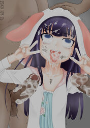 1girls 2boys ahe_gao blue_eyes blue_hair body_writing clothed cum cum_in_mouth cum_on_clothes cum_on_hair cum_on_penis dark-skinned_male double_v drooling empty_eyes erection facial female fucked_silly haenosaki hand_on_head hat human long_hair male multiple_boys multiple_penises nude open_mouth penis questionable_consent rolling_eyes saliva shaking standing straight tear teeth testicles text tongue translation_request twitching v veins working!! yamada_aoi