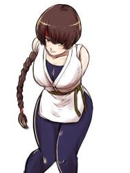 artist_request bandana belt bending_forward braid braided_ponytail brown_eyes brown_hair female karate_gi king_of_fighters long_hair medium_breasts purple_pants source_request thighs yoga_pants yuri_sakazaki