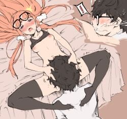 ! 1boy 1girls akira_kurusu black_hair black_thighhighs clothed_sex cum eating_out eating_pussy female_cum glasses glasses_on_forehead hair_grab joker_(persona) kenshin187 laying_on_bed medium_hair megane nude_female_clothed_male on_bed oral oral_sex persona persona_5 ren_amamiya sakura_futaba short_black_hair small_breasts spread_legs squirt squirting squirting_in_mouth stockings thighhighs tremble_spikes very_long_hair