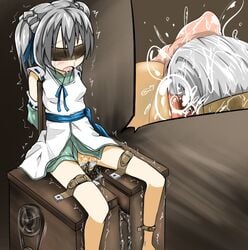 blindfold bondage brush clitoris female keishiki_(leftwin) oda_nobuna_no_yabou pussy pussy_juice saliva sex_machine silver_hair solo takenaka_hanbee_(oda_nobuna_no_yabou) tied_hair twintails uncensored