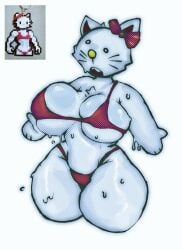 1girls big_ass big_breasts breasts female female_focus female_only fur_ghost ghostfluff0 hello_kitty hello_kitty_(character) hello_kitty_(series) kitty_white red_bikini sanrio sweaty sweaty_body tagme