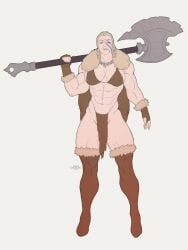 1girls abs alexcherubic axe barbarian blonde_hair cloak flat_colors muscle muscles muscular muscular_female original warrior weapon