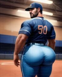 1boy ai ai_generated baseball_(sport) baseball_cap baseball_uniform big_ass big_ass_(male) big_butt bubble_butt huge_ass huge_butt male male_only solo solo_male thicaimen tight_pants