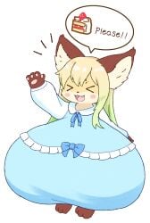 1girls animal_ears anthro anthro_focus anthro_only blonde_hair breasts breasts_bigger_than_head cake closed_eyes fangs female fox_ears fox_girl fox_tail hyper_breasts massive_breasts open_mouth original original_character shortstack small_but_busty solo tail two_tone_hair yu_fox