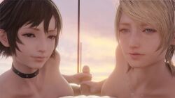 1boy 2girls 3d animated blender_eevee choker erection female ffm_threesome final_fantasy final_fantasy_xv handjob iris_amicitia kissing lazyprocrastinator looking_at_viewer lunafreya_nox_fleuret male mp4 naked no_sound nude outdoors penis pov pov_kiss tagme teenage_girl teenager threesome video