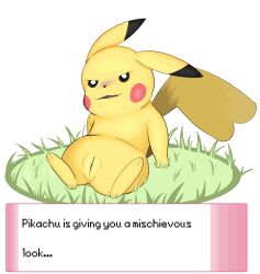 blush female feral_only naughty_face pikachu pokemon pokemon_(species) solo text