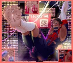 bulge feet gay male_feet marvel marvel_comics miguel_o'hara no_visible_genitalia oujigami pinup preview restrained ripped_suit spider-man:_across_the_spider-verse spider-man_(series) tape_gag tickling tickling_armpits tickling_feet toes_spread toes_tied