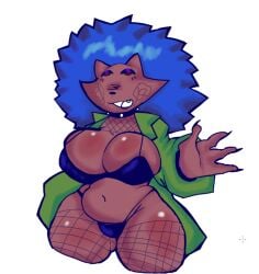 bedroom_eyes big_ass big_breasts bikini blue_hair breasts coat dark-skinned_female dark_skin eyeshadow fingernails fishnets fur_ghost ghostfluff0 green_coat half-closed_eyes hedgehog hedgehog_girl hedgehog_humanoid oerba_yun_fang tagme