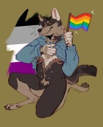 andromorph animal_genitalia animal_pussy anthro asexual_pride_colors canid canine canine_genitalia canine_pussy canis cuntboy domestic_dog genitals hi_res hybrid intersex lgbt_pride mammal mastectomy_scar pride_colors pussy rainbow_pride_colors scar smile solo wirepup wolfdog