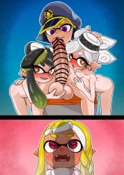 1boy 2koma 3girls agent_3_(alterna) agent_3_(splatoon) agent_3_(splatoon_3) balls balls_grab big_penis blush breasts callie_(alterna) callie_(splatoon) captain_(splatoon_3) captain_hat censored chasocha cleavage earrings heart-shaped_pupils huge_cock inkling inkling_boy inkling_girl large_penis marie_(alterna) marie_(splatoon) naked naked_female new_agent_3_(splatoon) nude nude_female penis penis_awe penis_shadow pointy_ears purple_eyes red_eyes splatoon splatoon_(series) splatoon_3 splatoon_3:_return_of_the_mammalians tentacle tentacle_hair two_tone_hair yellow_hair