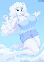 1girls bluefrok blush breasts clothed clothing cloud female female_only original original_character shorts sky