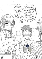 1boy 2girls breasts clothed clothing female flustered fully_clothed humor lube male nut-chan sketch thai_text trans_woman transfem xter xtermination