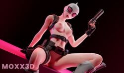 1girls belt breasts breasts_out casual female female_focus female_only firearm footwear fortnite fortnite:_battle_royale gun gwen_poole gwenpool handgun handwear headwear human legwear looking_at_viewer marvel marvel_comics mask masked masked_female moxx3d naked nude nude_female open_legs pale_skin pistol pussy pussy_peek tactical_nudity thighs weapon