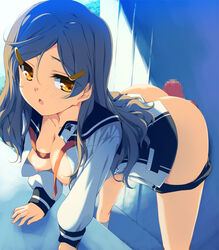 breasts brown_eyes brown_hair censored dildo female female_masturbation himawari_shinomiya imuraya_ayuka long_hair masturbating masturbation nipples no_bra open_clothes open_shirt shinomiya_himawari shorts shorts_pull solo vividred_operation