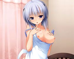 breasts cum imouto_no_katachi mutou_kurihito naked_apron nipples purple_eyes short_hair sphere