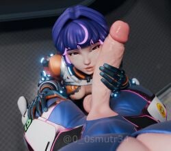 0_0smutr34 1futa 1girl1futa 1girls 3d aroused big_penis blue_hair breasts cleavage d.va futanari imminent_oral juno_(overwatch) light-skinned_female light-skinned_futanari light_skin lips on_knees overwatch overwatch_2 penis penis_on_face