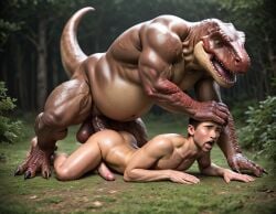 2boys ai_generated anal anal_sex anthro anthro_dominating_human anthro_penetrating_human ass back back_muscles balls ballsack bara big_ass big_balls big_dom_small_sub big_muscles big_nipples big_pecs big_penis booster_rex cock_ring_(decorative) daddy dangling_testicles dilf dinosaur doggy_style dominant dominant_anthro dominant_male domination duo erect_nipples erection foreskin foreskin_folds gay gay_sex holding_partner huge_balls huge_cock huge_muscles huge_nipples huge_pecs human human_on_anthro human_penetrated humansub hunk intact interspecies larger_anthro larger_male low_hanging_balls male male/male male_nipples male_only male_penetrated masculine musclegut muscles muscular_anthro muscular_human muscular_male navel nude_male pecs penetration penis penis_in_anus penis_in_ass prehistoric red_body reptile retracted_foreskin scalie scrotum sex size_difference smaller_human smaller_male smaller_penetrated submissive submissive_human submissive_male testicles tyrannosaurus_rex uncut veiny_penis yaoi