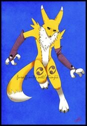 1boy anthro canine digimon fox fur furry glove male male_anthro male_only male_renamon purple renamon runn shin_jii solo solo_male white_fur wiskar yellow ying_yang_symbol