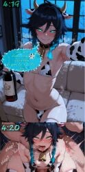 2boys ahe_gao ai_generated anal anal_sex animal_ears animal_print aqua_eyes armpits aroused ass bell bikini black_hair blue_eyes blue_hair blush braid breath bulge closed_mouth collar comic cow_boy cow_ears cow_horns cow_print cow_print_bikini cowbell crossdressing doggy_style drooling drunk drunk_bubble elbow_gloves english_text fake_animal_ears fake_horns femboy finger_in_another's_mouth fingerless_gloves from_behind genshin_impact gloves gradient_hair green_eyes hair_between_eyes heart horns implied_sex indoors instant_loss instant_loss_2koma light-skinned_male long_hair looking_at_viewer male male_focus male_only meme micro_bikini multicolored_hair navel neck_bell nipples open_mouth penis print_bikini print_thighhighs rolling_eyes saliva sex sex_from_behind short_hair_with_long_locks smaller_male smile sound_effects speech_bubble steaming_body stomach sweat swimsuit text thighhighs thighs tongue tongue_out trap twin_braids venti_(genshin_impact)