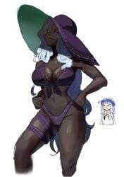2d_(artwork) 2girls big_breasts big_hat bikini breasts cleavage clothed_female clothing dark-skinned_female elden_ring elden_ring_nightreign female foxxarius fromsoftware jealous_female large_breasts milf older_female recluse_(nightreign) revenant_(nightreign) thick_thighs white_hair younger_female