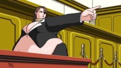 1girls bbw beauty_mark belly belly_button belly_grab belly_overhang brown_hair chubby chubby_female fat fat_girl gyakuten_saiban gyakuten_saiban huge_belly huge_breasts jiggling_belly long_hair meta:animated meta:animation meta:pixel_animation meta:video mia_fey objection! overweight rift_ninja ripped_clothing suit tagme video