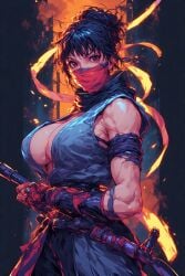 ai ai_generated breasts china female japan lady lady_ninja ninja pixel pixel_art pixel_tits sexy tits_out weapons