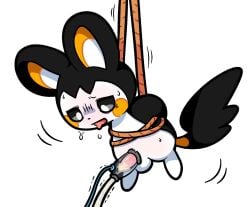 balls bodily_fluids cum emolga feral furry generation_5_pokemon genital_fluids genitals male nintendo penile penis penis_milking plumflavor pokemon pokemon_(species) rope solo tapering_penis tired_eyes