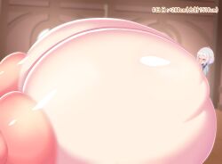 1girls areolae breast_expansion breasts breasts colossal_breasts exposed_breasts female growth_sequence hyper hyper_breasts japanese_text kokkoro_(princess_connect!) nipples princess_connect! tagu_hblabe text