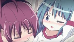 2girls animated female female_only hangaku miki_sayaka multiple_girls puella_magi_madoka_magica sakura_kyouko tagme yuri