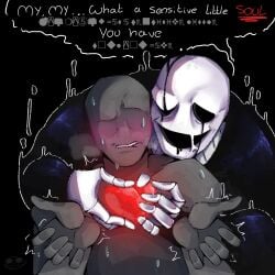 1boy 2d 2d_(artwork) ambiguous_gender biting_lip biting_own_lip black_background blush blushing_profusely closed_mouth clothed clothed_male color colored deltarune digital_media_(artwork) dubious_consent duo duo_focus english_dialogue english_text feet_out_of_frame flustered gaster grabbing grabbing_from_behind grabbing_object grey_skin groping groping_from_behind half_body heart holding holding_heart holding_object humanoid humanoid_male impact_lines male melting monster motion_lines mysteryman no_eyes no_nose no_pupils nude open_mouth palms player_character questionable_consent self_insert skeleton skeletonslewd soul soul_(deltarune) soulplay speech_bubble spr_mysteryman sweat sweating sweating_profusely sweaty text topless topless_male undertale_(series) video_game_character video_games wingdings_text