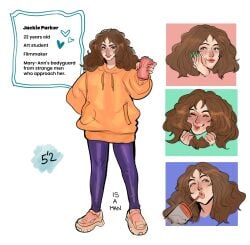 1boy absurd_res blush brown_eyes brown_hair can character_sheet english_text femboy feminine_male freckles full_body girly hoodie jackie_(madsuwu) long_hair looking_at_viewer madsuwu male male_only misahero99 original original_character smiling smiling_at_viewer solo text