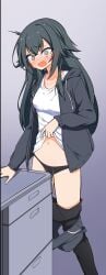 blush female_masturbation gakuen_idolmaster humping idolmaster luke_(b10a3123m) lukeskytera masturbation masturbation_through_clothing pussy_juice table table_humping tsukimura_temari