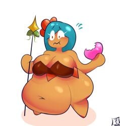 1girls bbw belly blue_hair cookie_run eating female huge_belly robnashe spear tiger_lily_cookie tiger_print