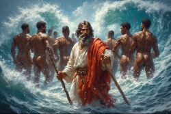 ai_generated ass big_ass big_butt clothing judaism moses nude_male sea staff