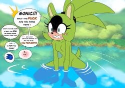 1girls breasts embarrassed featureless_breasts female nude redactedartz sonic_(series) sonic_the_hedgehog surge_the_tenrec tagme